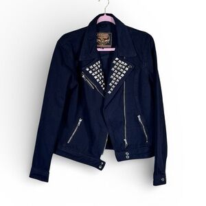 Milwaukee Leather Black Denim Studded Moto Jean Jacket Women XL Bikercore Grunge